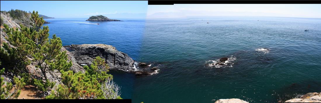 Attempt at panorama showing islet and reefs off point